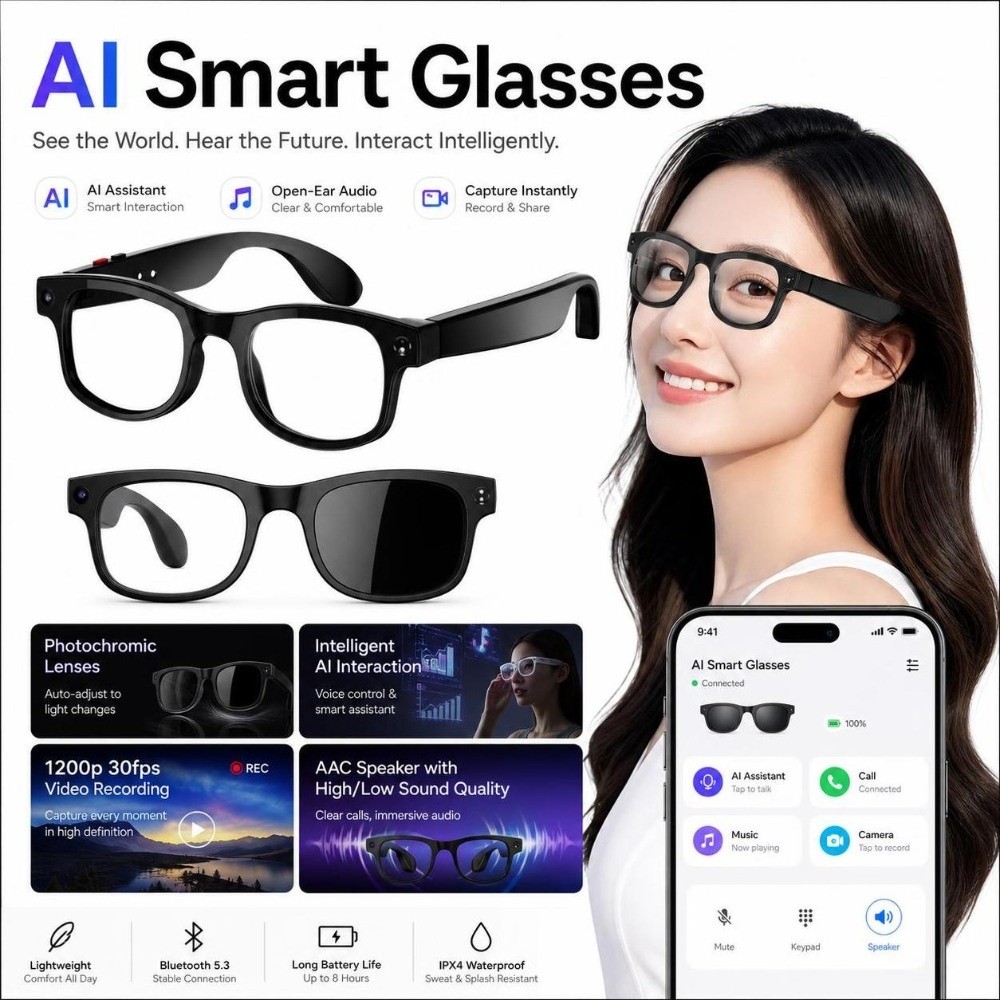 Smart Glasses Lens - 2'si 1 Arada Yapay Zeka Akıllı